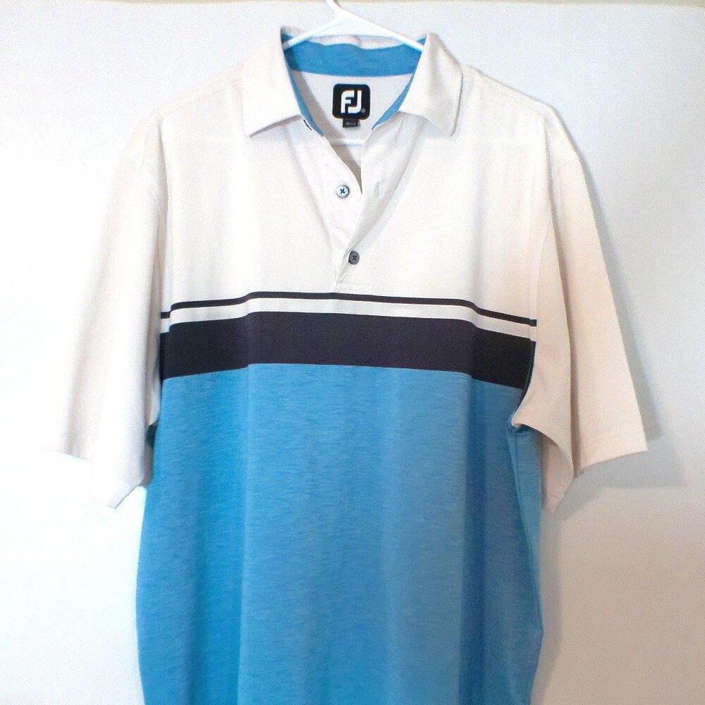 FootJoy FJ Golf Polo Shirt – Men’s Medium – Blue & White Striped
